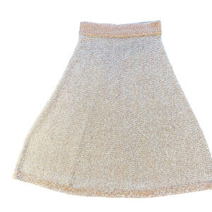 Ann Taylor Petite Metallic Knit Skirt Small Blue Copper A-Line Midi Shimmer